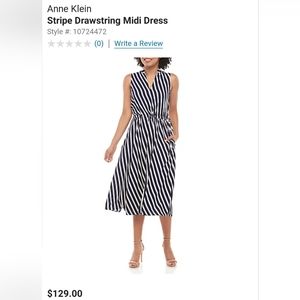 Black and White Stripe Drawstring Anne Klein Midi Dress